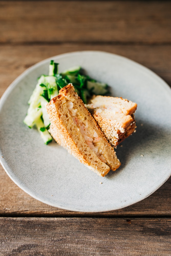 Prawn Toasties with Cucumber Slaw